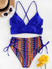 Image of ZAFUL Boho Lace Up Mix And Match Tankini Swimwear BIKINI