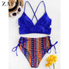 Image of ZAFUL Boho Lace Up Mix And Match Tankini Swimwear BIKINI