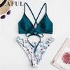 Image of ZAFUL Cami Flower Mix and Match Bikini Set Spaghetti Straps Criss-Cross Floral Women Padded Swimwear Push Up Bathing Suit 2019