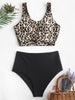 Image of ZAFUL Women High Waist Separate Female Swimsuit Leopard Animal Print Knotted Mix And Match Tankini Swimwear Bikinis 2019 Mujer