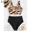 Image of ZAFUL Women High Waist Separate Female Swimsuit Leopard Animal Print Knotted Mix And Match Tankini Swimwear Bikinis 2019 Mujer