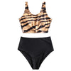 Image of Zaful Animal Print Knotted Mix and Match Tankini Swimwear High waisted Bikini set Leopard Tiger snake fashion print