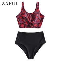 Zaful Animal Print Knotted Mix and Match Tankini Swimwear High waisted Bikini set Leopard Tiger snake fashion print