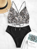 Image of Zaful Snakeskin Lace Up Mix and Match Swimwear Animal print High waisted Bikini set