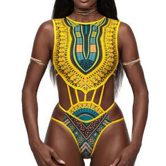 bikinis 2019 mujer One Piece Swimsuit Bandage bodysuit African Printed Swimwear women Monokini Sexy High Neck Bathing bikini set