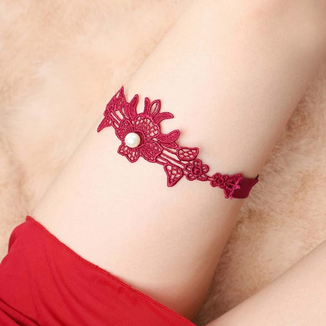 color Women Sexy Lingerie Lace Floral Garter Belt Bowknot Leg Loop Wedding Garters Bridal Cosplay Fashion Stocking Ring White