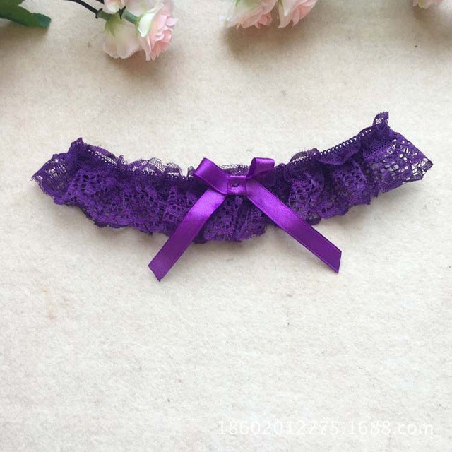 color Women Sexy Lingerie Lace Floral Garter Belt Bowknot Leg Loop Wedding Garters Bridal Cosplay Fashion Stocking Ring White