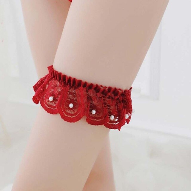 color Women Sexy Lingerie Lace Floral Garter Belt Bowknot Leg Loop Wedding Garters Bridal Cosplay Fashion Stocking Ring White