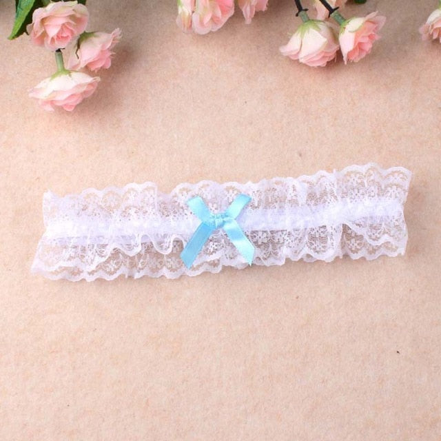 color Women Sexy Lingerie Lace Floral Garter Belt Bowknot Leg Loop Wedding Garters Bridal Cosplay Fashion Stocking Ring White