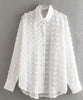 Image of new women fashion dot stitching casual chiffon blouse shirt women long sleeve chic blusas perspective white chemise tops LS3725