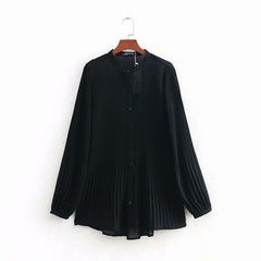 new women fashion long sleeve chiffon pleated blouse shirts women o neck casual business blusas femininas chemise tops LS3359
