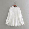 Image of new women fashion long sleeve chiffon pleated blouse shirts women o neck casual business blusas femininas chemise tops LS3359