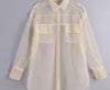 Image of new women sexy pocket decoration transparent mesh blouse long sleeve smock shirts leisure sunscreen chemise blusas tops LS3964