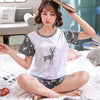 Image of short pants + short sleeve tops pajamas sets cotton nightwear big yards M-XXL cartoon pyjamas women summer sleepwear 2pcs/set