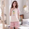 Image of short pants + short sleeve tops pajamas sets cotton nightwear big yards M-XXL cartoon pyjamas women summer sleepwear 2pcs/set
