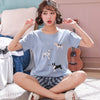 Image of short pants + short sleeve tops pajamas sets cotton nightwear big yards M-XXL cartoon pyjamas women summer sleepwear 2pcs/set