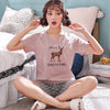 Image of short pants + short sleeve tops pajamas sets cotton nightwear big yards M-XXL cartoon pyjamas women summer sleepwear 2pcs/set