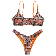 snake bikini Women Snake Skin High Cut V Neck Two Pieces Bikini Swimwear Swimsuit Beachwear bathing suit maillot de bain femme