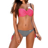 Image of swimsuit girls bikini push up Fringed printed halter bikini Solid color sexy bikini#YL