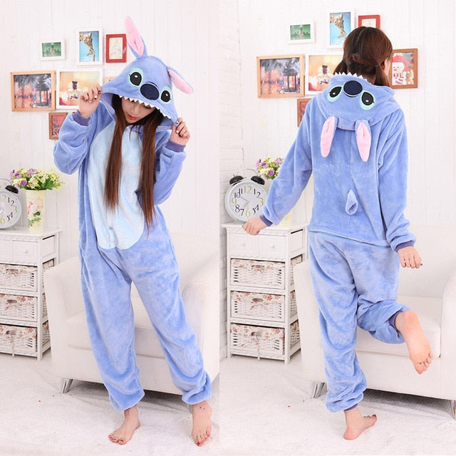 winter flannel кигуруми women men onesies cute cartoon animal stitch unicornio Pajamas Sets Unisex Pyjama Pijama sleepwear