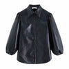 Image of women vintage PU Leather lantern sleeve black blouses shirts women chi single breasted casual blusas retro chemise tops LS4177